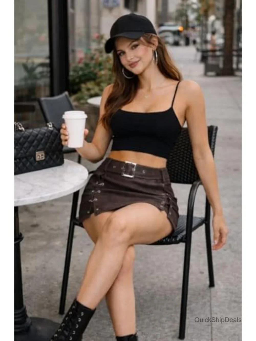 Faux Suede Bodycon Mini Skirt with Buckle Straps